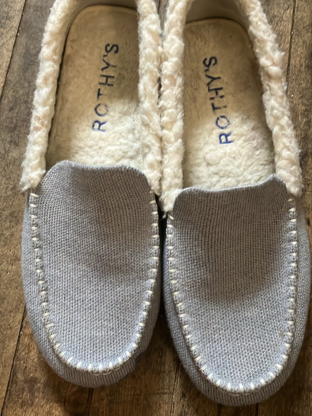 Rothy's Gray Knit Sherpa-Lined Slip-On Moccasins